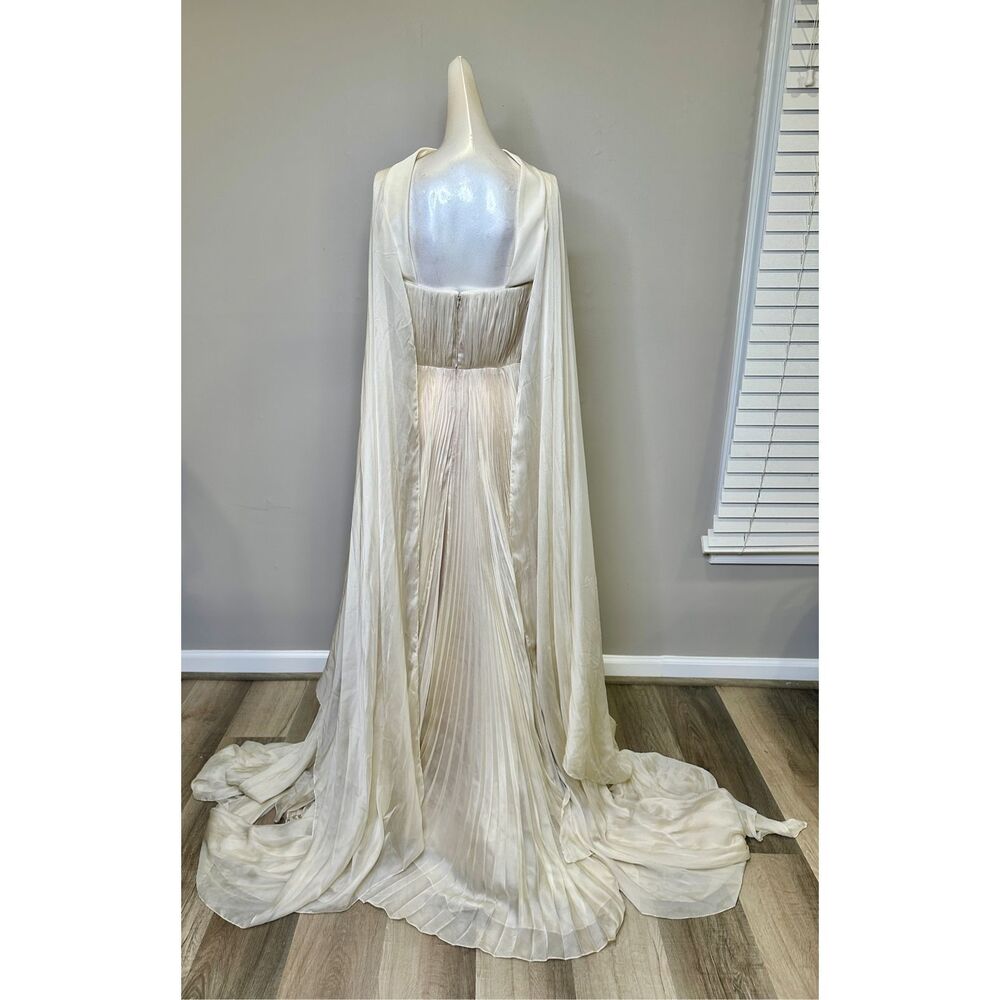BIBHU MOHAPATRA Pleated Silk Chiffon Strapless Gown with Cape Detail US8 $9015 - Picture 10 of 16